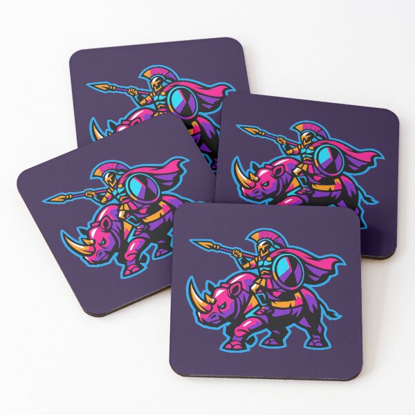 Item preview, Neon Ancient Greek Warrior on Rhinoceros designed and sold by KungPowUnicorn.