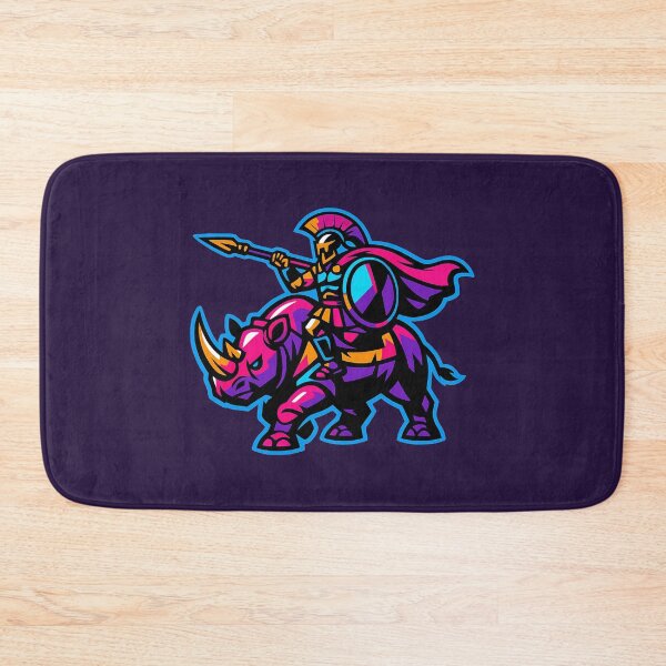 Item preview, Neon Ancient Greek Warrior on Rhinoceros designed and sold by KungPowUnicorn.