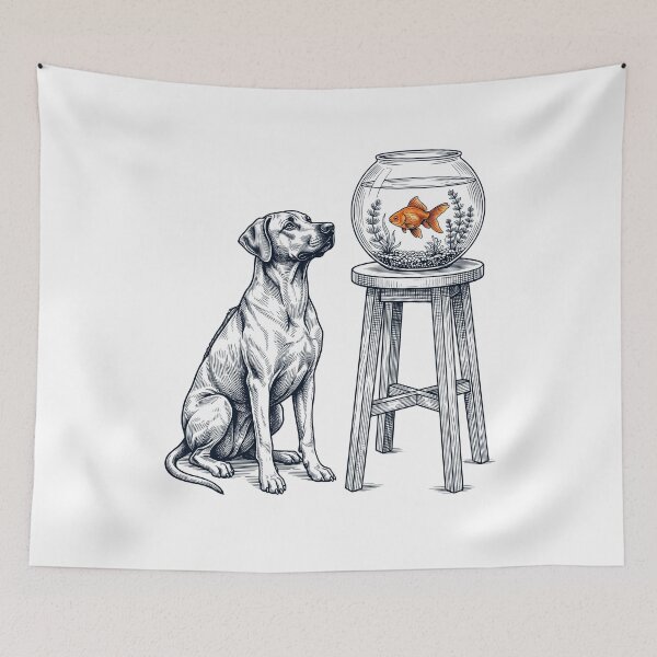 Item preview, Vintage Rhodesian Ridgeback with Goldfish Dog Lover designed and sold by dian-rody-crest.