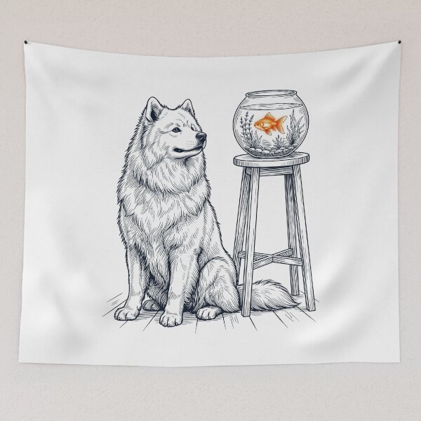 Item preview, Vintage Samoyed with Goldfish Dog Lover designed and sold by dian-rody-crest.