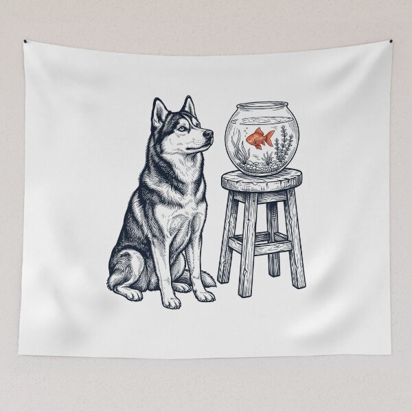Item preview, Vintage Siberian Husky with Goldfish Dog Lover designed and sold by dian-rody-crest.