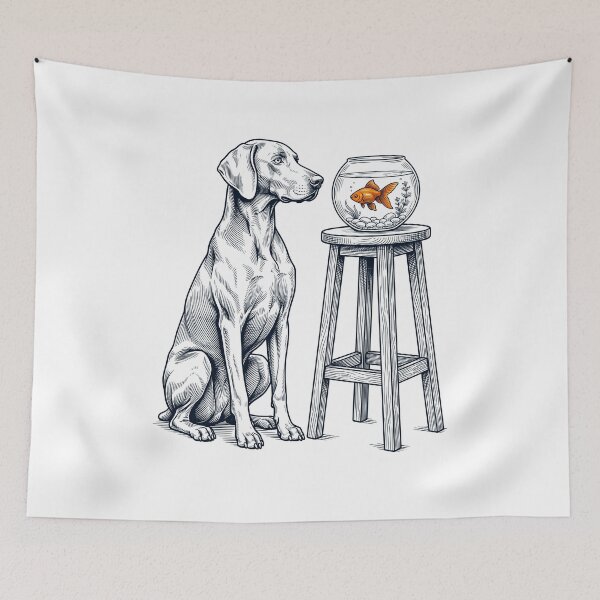 Item preview, Vintage Weimaraner with Goldfish Dog Lover designed and sold by dian-rody-crest.