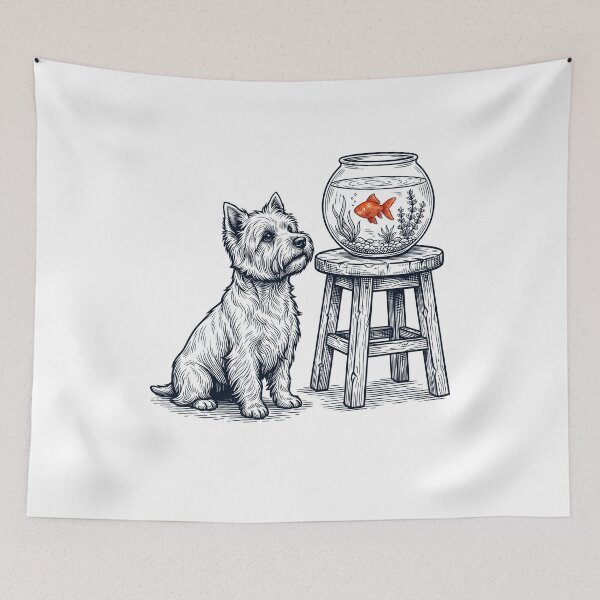 Item preview, Vintage West Highland White Terrier with Goldfish Dog Lover designed and sold by dian-rody-crest.