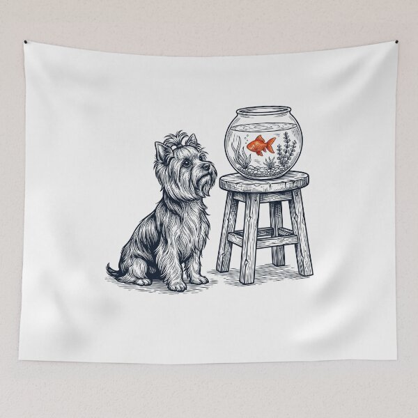 Item preview, Vintage Yorkshire Terrier with Goldfish Dog Lover designed and sold by dian-rody-crest.