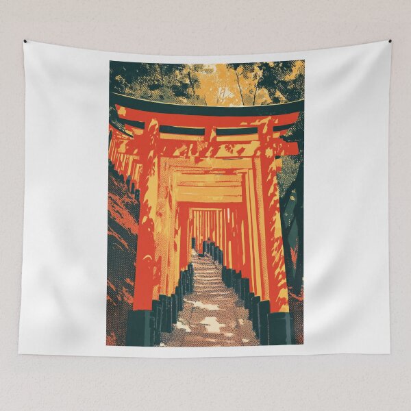 Item preview, Torii Gate Path at a Kyoto Shrine | Vintage Japanese Retro Shinto Poster | Zen Wall Art designed and sold by NodeArchitects.