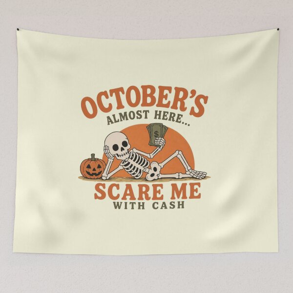 Item preview, Skeleton Lounging with Cash and Jack-o-Lantern Pumpkin designed and sold by LuloCreative.