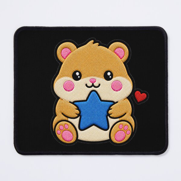 Item preview, Cute Hamster Hugging Blue Star Kawaii Embroidery Patch designed and sold by ColorSplash123.