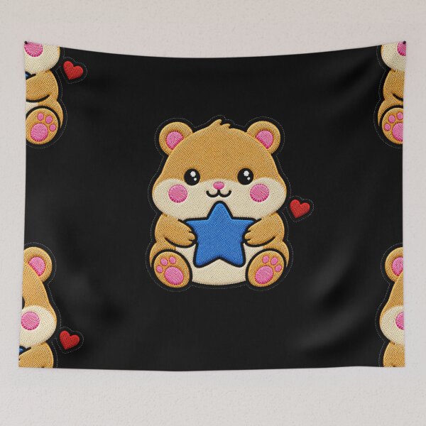 Item preview, Cute Hamster Hugging Blue Star Kawaii Embroidery Patch designed and sold by ColorSplash123.