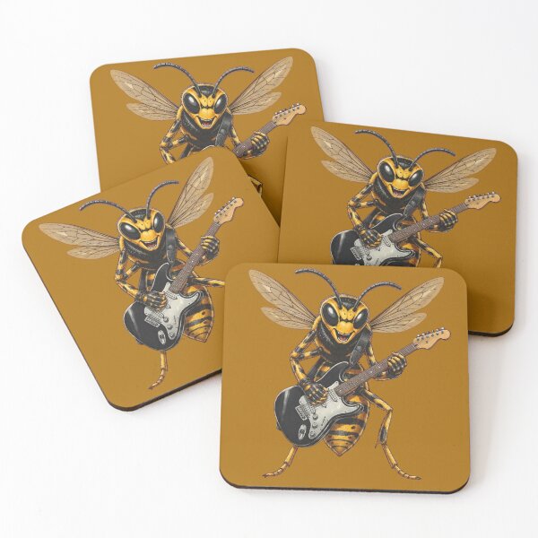 Item preview, Rocking Wasp with Electric Guitar - Heavy Metal Insect Illustration designed and sold by Evelashop.