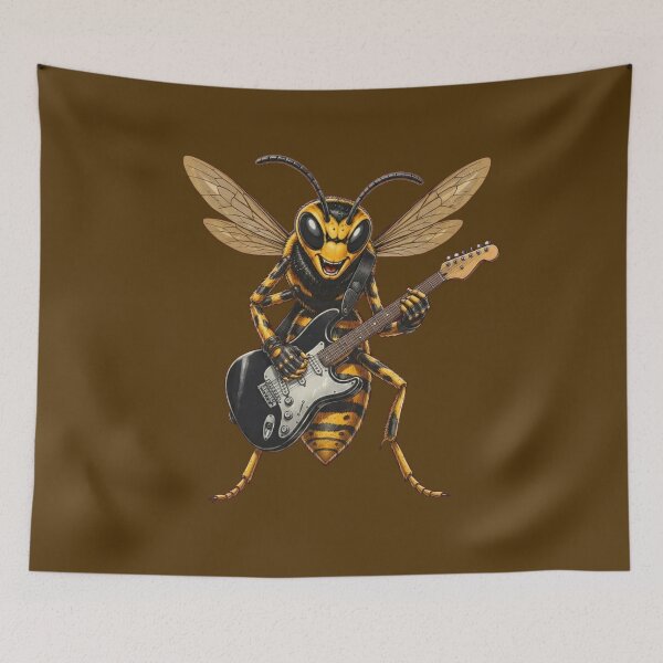 Item preview, Rocking Wasp with Electric Guitar - Heavy Metal Insect Illustration designed and sold by Evelashop.
