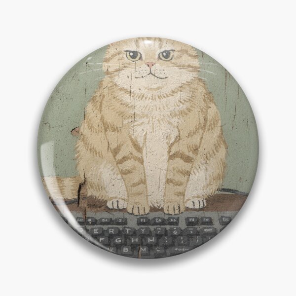 Item preview, Cream Tabby Loaf Refusing to Leave the Warm Keyboard Folk Art designed and sold by PictorialWhimsy.