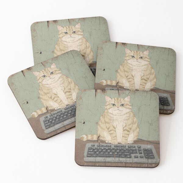 Item preview, Cream Tabby Loaf Refusing to Leave the Warm Keyboard Folk Art designed and sold by PictorialWhimsy.