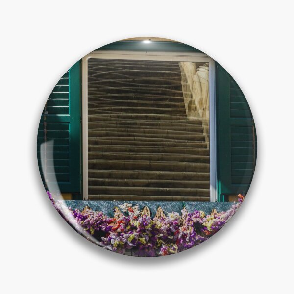 Item preview, Sunlit Balcony With Purple Flowers And Green Shutters On Rustic Mediterranean Stone Building designed and sold by Nmallia.