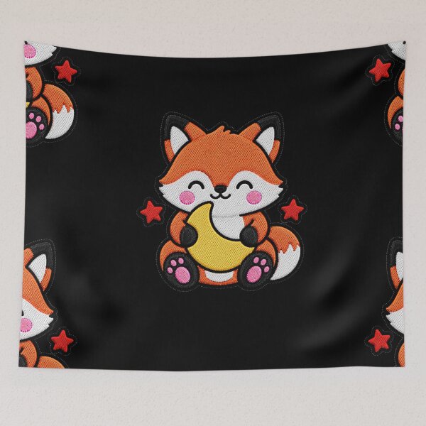 Item preview, Cute Fox Hugging Yellow Crescent Moon Kawaii Embroidery Patch designed and sold by ColorSplash123.