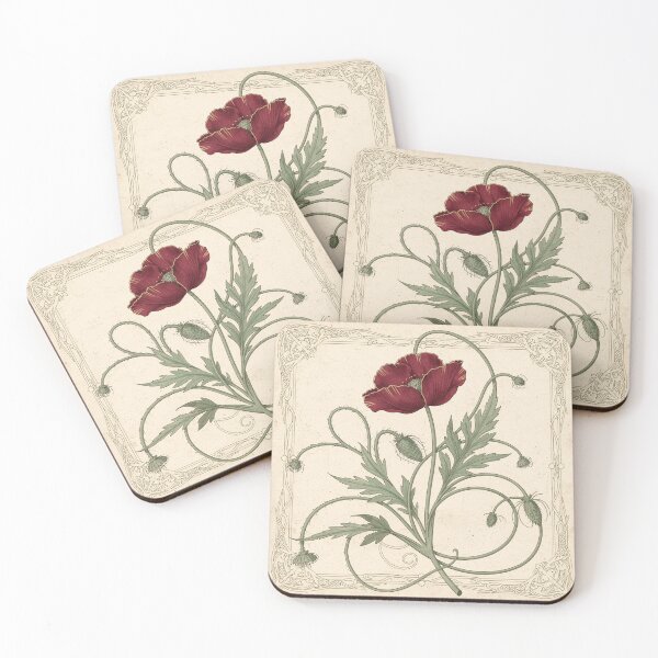 Item preview, Art Nouveau Poppy in Crimson and Gold Wall Art designed and sold by PictorialWhimsy.