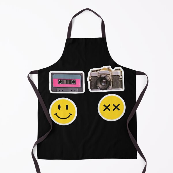 Item preview, Retro Cassette Tape, Vintage Film Camera and Smiley Face Stickers on Black Background designed and sold by KanDa-Shop.