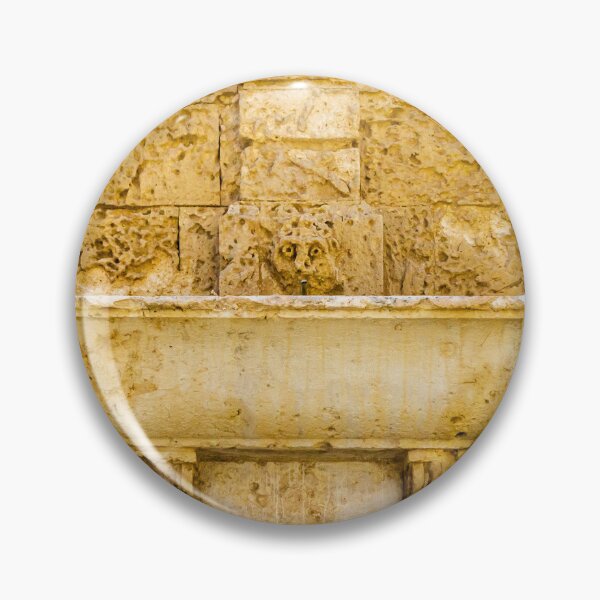 Item preview, Weathered Stone Wall Fountain With Carved Basin and Historic Masonry Detail in Mediterranean Courtyard designed and sold by Nmallia.