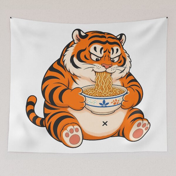 Item preview, Hungry Chubby Tiger Slurping Ramen Noodles designed and sold by aigcx.
