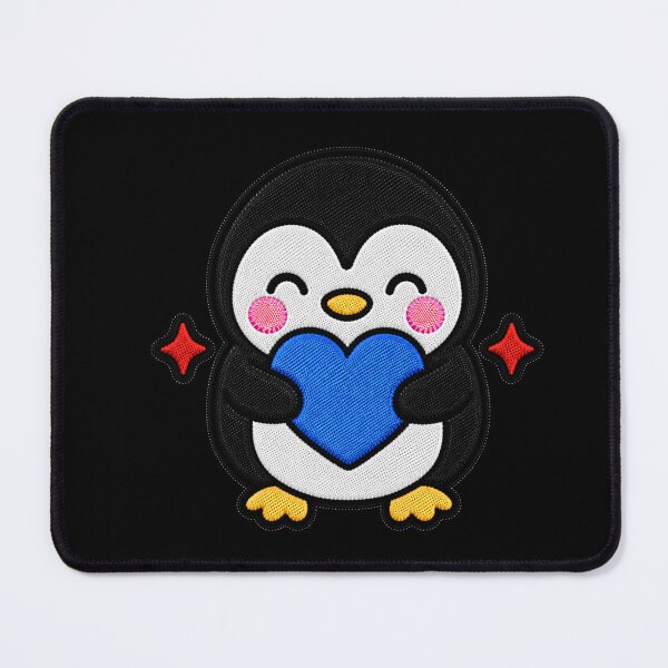 Item preview, Cute Penguin Hugging Blue Heart Kawaii Embroidery Patch designed and sold by ColorSplash123.