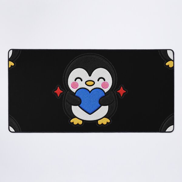 Item preview, Cute Penguin Hugging Blue Heart Kawaii Embroidery Patch designed and sold by ColorSplash123.