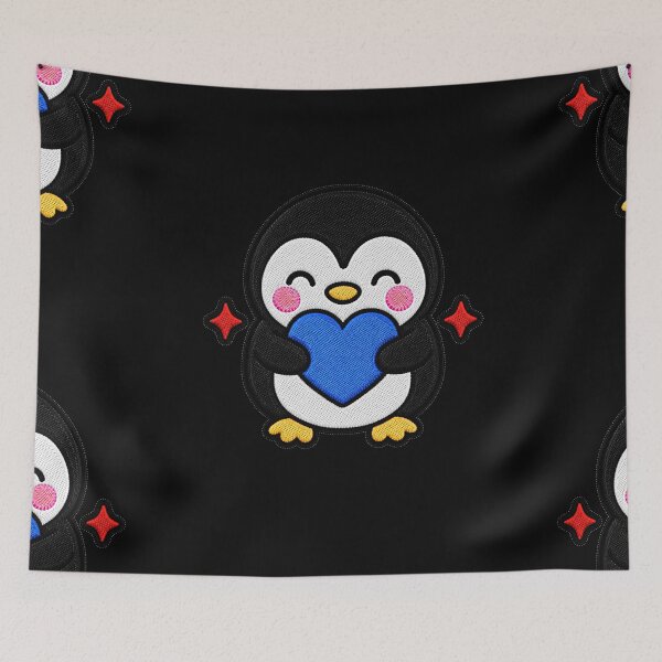 Item preview, Cute Penguin Hugging Blue Heart Kawaii Embroidery Patch designed and sold by ColorSplash123.