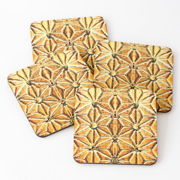 Item preview, Engraved Gold Asanoha Japanese Geometric Brass Pattern designed and sold by HIKARIMi.