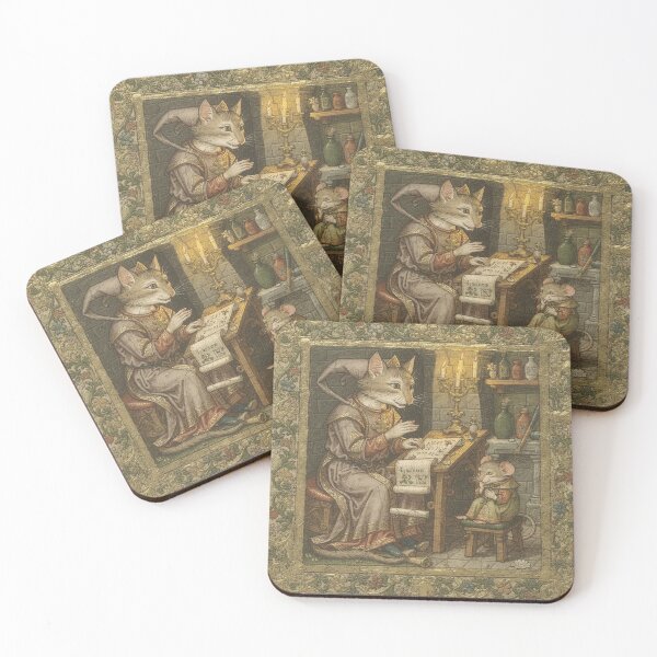 Item preview, Medieval Cat Physician Examining a Sneezing Mouse designed and sold by PictorialWhimsy.