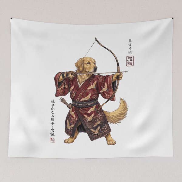 Item preview, Anime Golden Retriever Warrior Kyudo Japanese Art Dog Lover designed and sold by dian-rody-crest.
