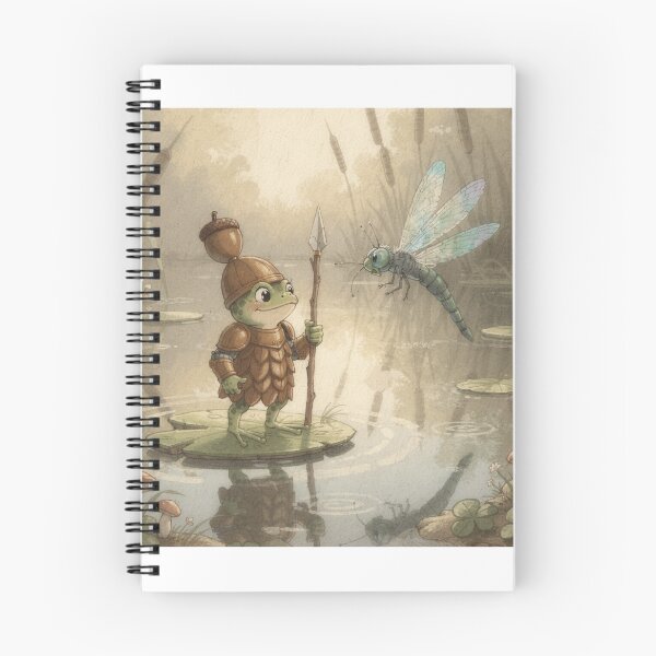 Item preview, Tiny Frog Knight in Acorn-Cap Armour Facing a Dragonfly designed and sold by PictorialWhimsy.