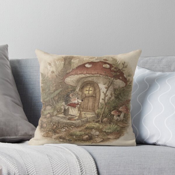 Item preview, Hedgehog Folk Sweeping the Porch of a Toadstool House designed and sold by PictorialWhimsy.