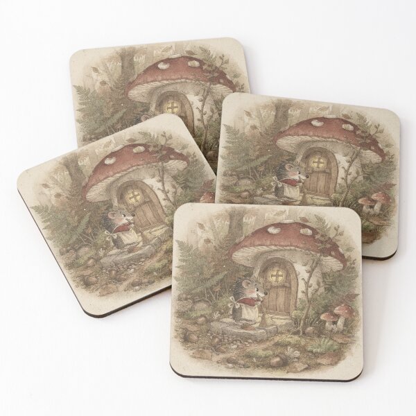 Item preview, Hedgehog Folk Sweeping the Porch of a Toadstool House designed and sold by PictorialWhimsy.