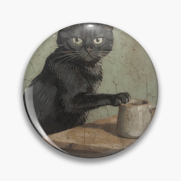 Item preview, Deadpan Black Cat Knocking a Mug Off the Table Folk Art designed and sold by PictorialWhimsy.