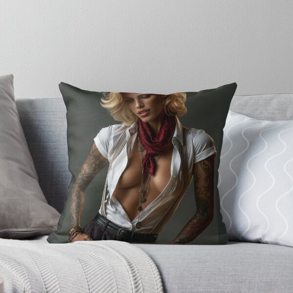 Item preview, Tattooed Blonde in Suspenders & Bowler Hat | Edgy Pin-Up for Man Cave & She Shed designed and sold by Synth Seduction.