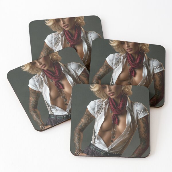 Item preview, Tattooed Blonde in Suspenders & Bowler Hat | Edgy Pin-Up for Man Cave & She Shed designed and sold by Synth Seduction.