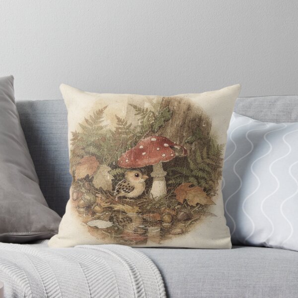 Item preview, Wren-Feather Sprite Sheltering Under a Mushroom in the Rain designed and sold by PictorialWhimsy.