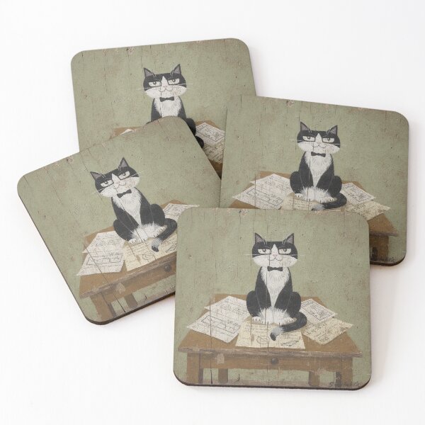Item preview, Tuxedo Cat Sitting Squarely on Your Paperwork Folk Art designed and sold by PictorialWhimsy.