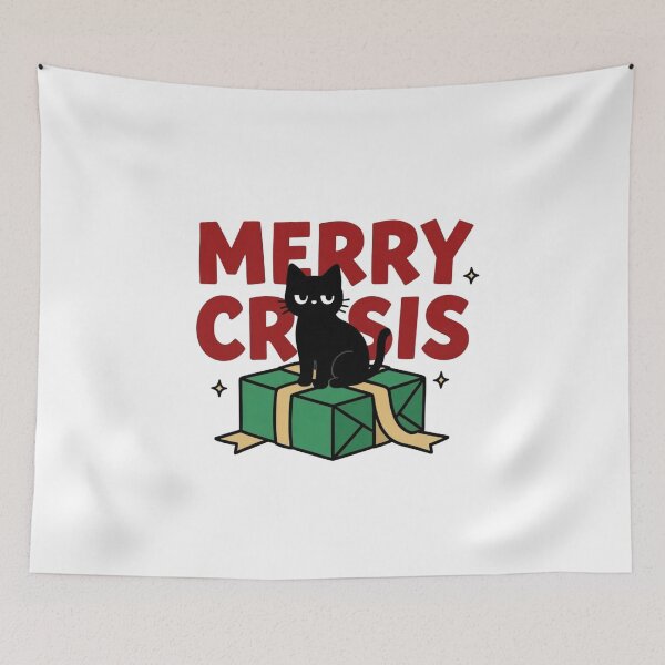Item preview, Black Cat Sitting on Christmas Gift Box / Funny Holiday Illustration designed and sold by LuloCreative.