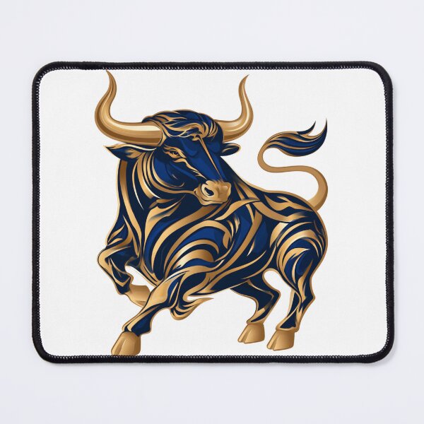Item preview, Ornate Blue and Gold Charging Bull Graphic designed and sold by TrendyGalaxy.