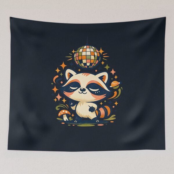 Item preview, Retro Mushroom Disco Raccoon Cute Space Cottagecore Party Art designed and sold by MCV-Designs.