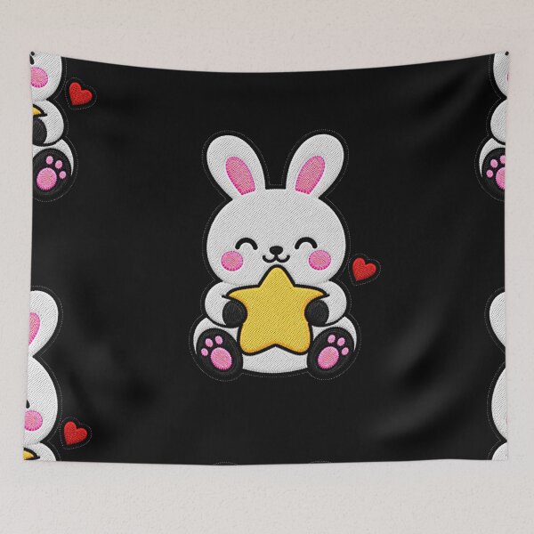 Item preview, Cute Bunny Hugging Yellow Star Kawaii Embroidery Patch designed and sold by ColorSplash123.