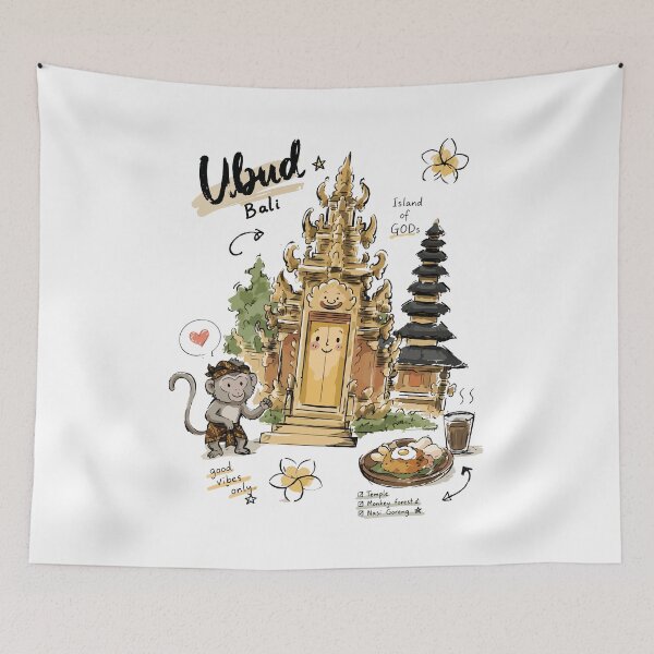 Item preview, Cute Bali Temple Ubud Doodle Art v2 designed and sold by RamyGallery.