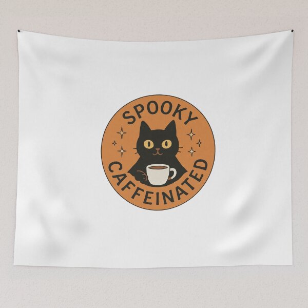 Item preview, Black Cat Holding Coffee Mug / Spooky Caffeinated designed and sold by LuloCreative.