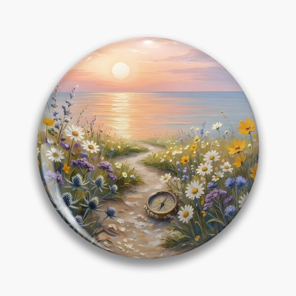 Item preview, Panoramic Coastal Wildflower Path Print | Sunset Ocean Beach Wall Art | Lavender & Daisy Dunes Landscape Poster | Oil Painting Effect Canvas Decor designed and sold by SergioMiklos.