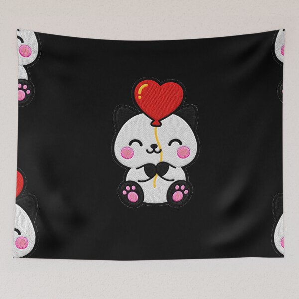Item preview, Cute Cat Holding Red Heart Balloon Kawaii Embroidery Patch designed and sold by ColorSplash123.