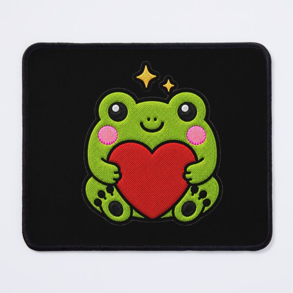 Item preview, Cute Frog Hugging Red Heart Kawaii Embroidery Patch designed and sold by ColorSplash123.