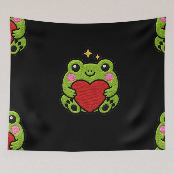 Item preview, Cute Frog Hugging Red Heart Kawaii Embroidery Patch designed and sold by ColorSplash123.