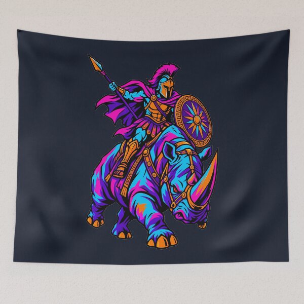 Item preview, Neon Spartan Warrior on Rhinoceros designed and sold by KungPowUnicorn.