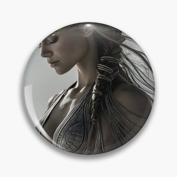 Item preview, Woman in Ornate Metallic Bodysuit | Goddess Pin-Up for Man Cave & She Shed designed and sold by Synth Seduction.