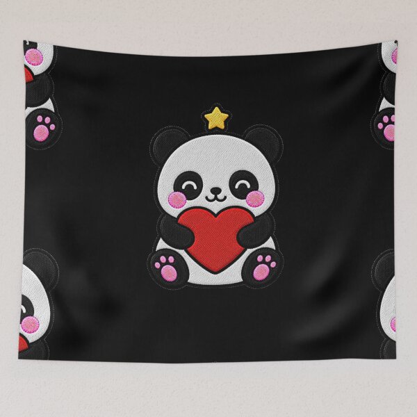 Artikelvorschau, Niedlicher Panda umarmt rotes Herz – Kawaii-Stickaufnäher entworfen und verkauft von ColorSplash123.