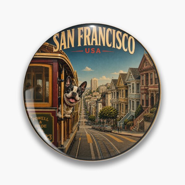 Item preview, San Francisco Boston Terrier Vintage Cable Car Travel Poster designed and sold by FireWildChild.